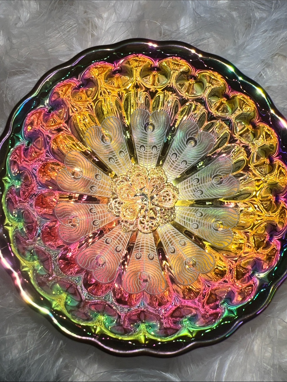 Iridescent Rainbow Carnival Glass Trippy Decorative Black Light Bowl Tea Cup NEW - Picture 5 of 11